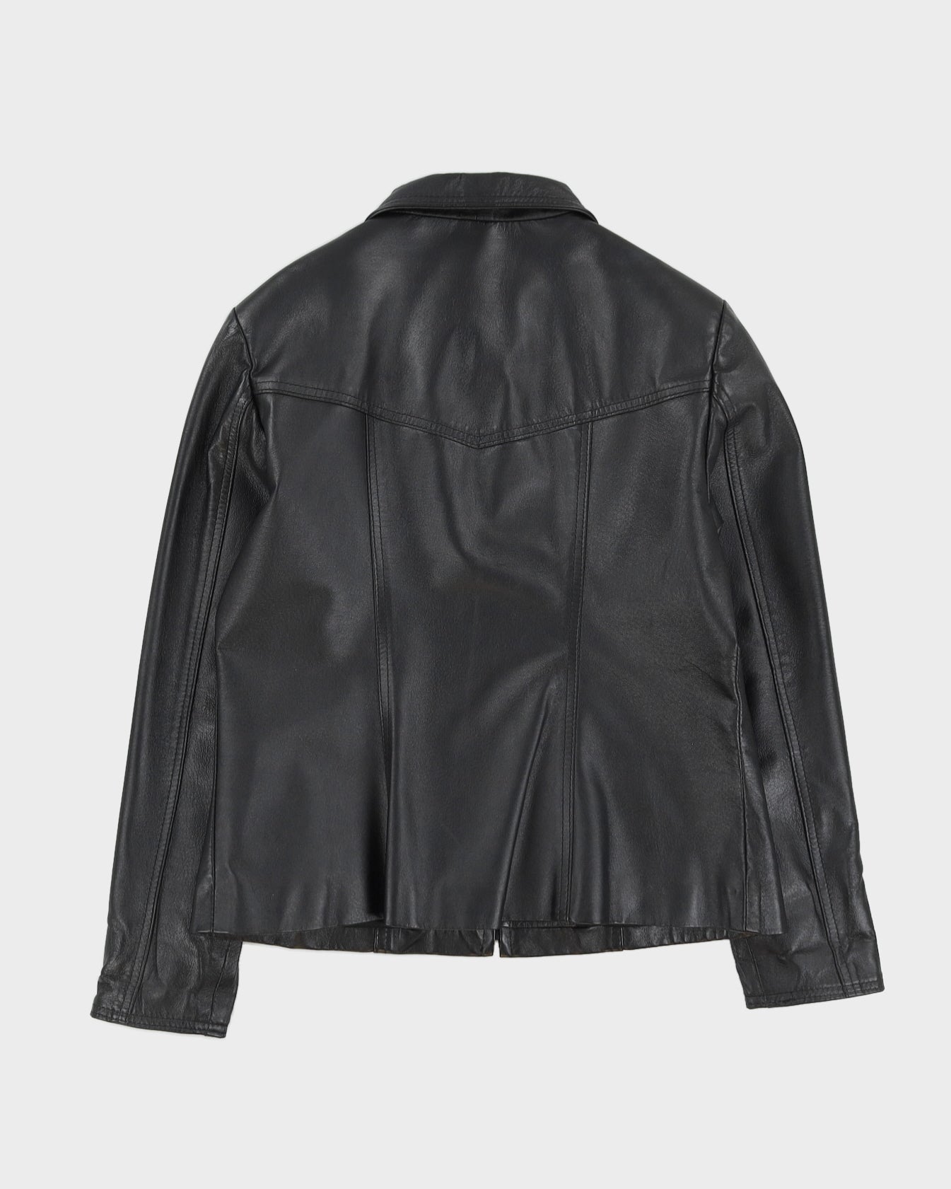 Black Leather Zip Jacket - S