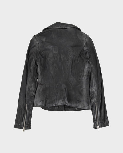 Black Leather Biker Zip Jacket - XXS