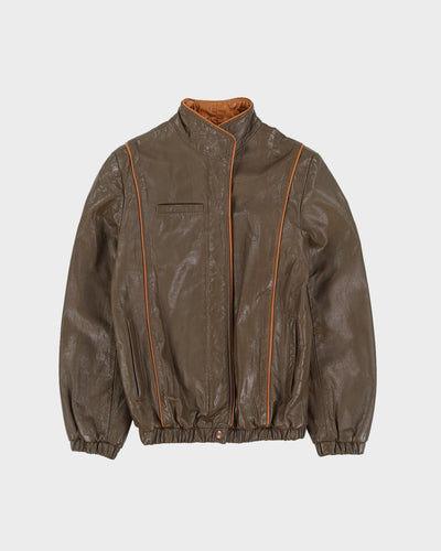 Brown Leather Bomber Jacket - XXS