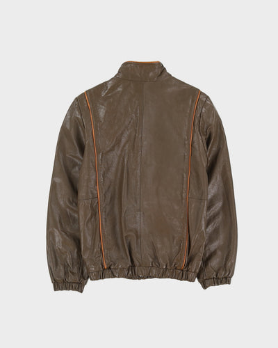 Brown Leather Bomber Jacket - XXS