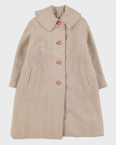 Cream Checked Overcoat - S