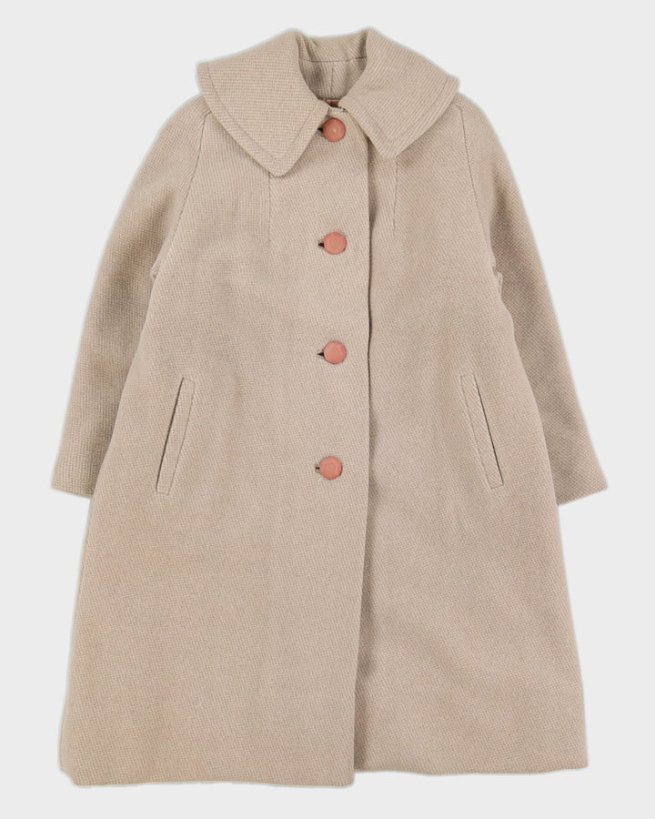 Cream Checked Overcoat - S