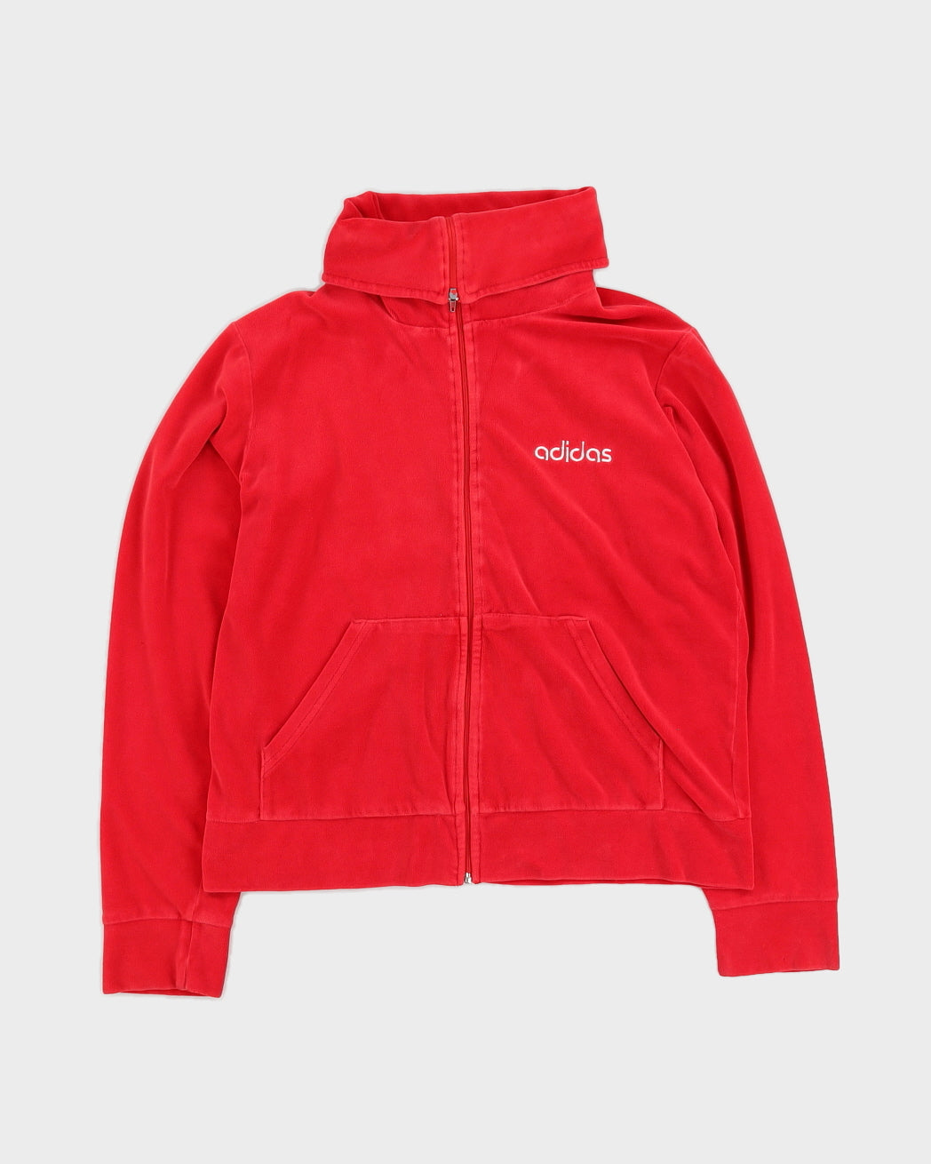 00s Y2K Adidas Red Velour Track Jacket - L