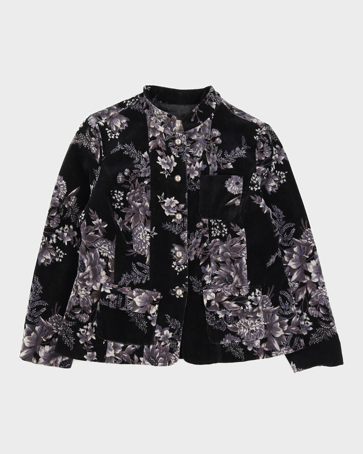 Black Floral Patterned Velvet Jacket - S
