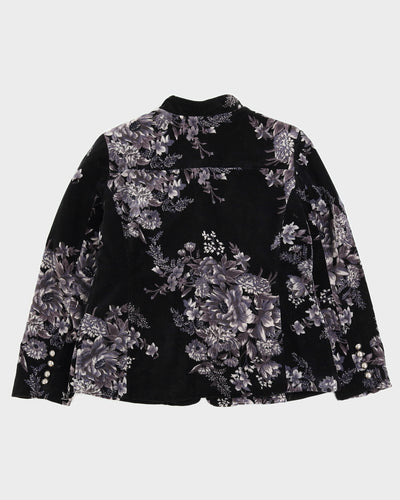 Black Floral Patterned Velvet Jacket - S