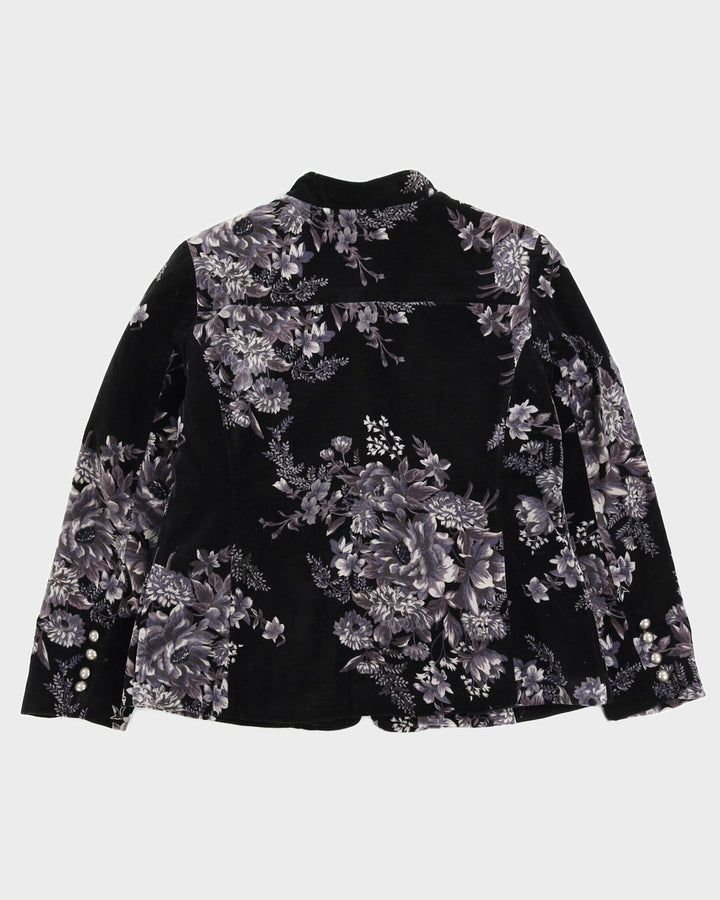 Black Floral Patterned Velvet Jacket - S
