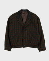 Brown And Green Checked Bomber Jacket - M