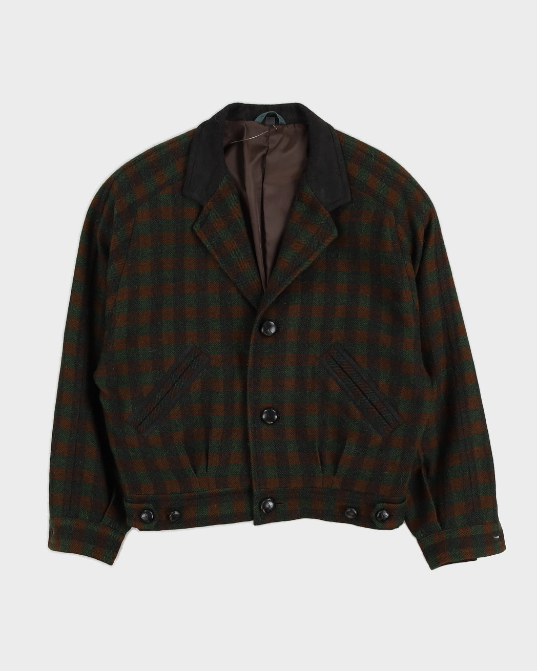 Brown And Green Checked Bomber Jacket - M