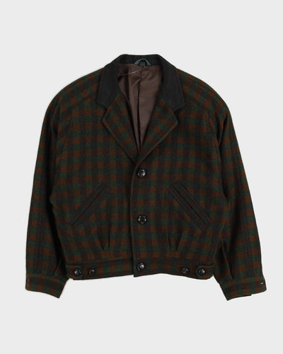 Brown And Green Checked Bomber Jacket - M