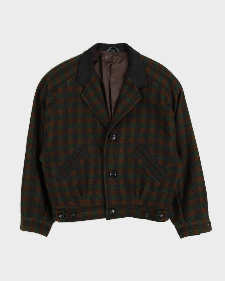 Brown And Green Checked Bomber Jacket - M