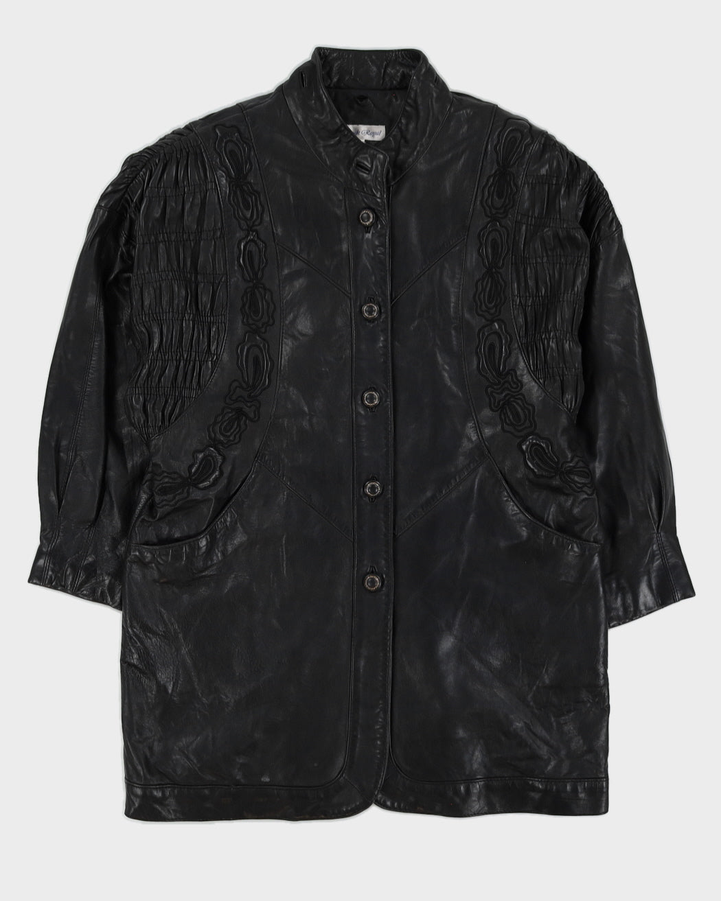Black Leather Embroidered Jacket - M / L