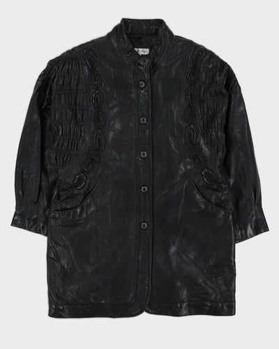 Black Leather Embroidered Jacket - M / L