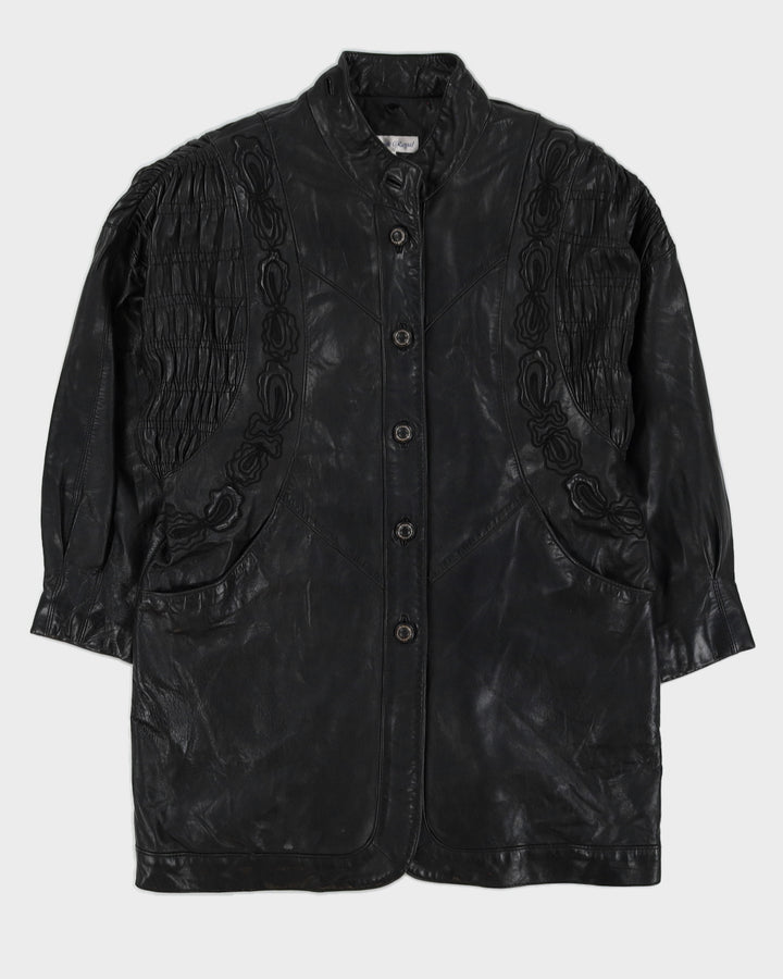 Black Leather Embroidered Jacket - M / L