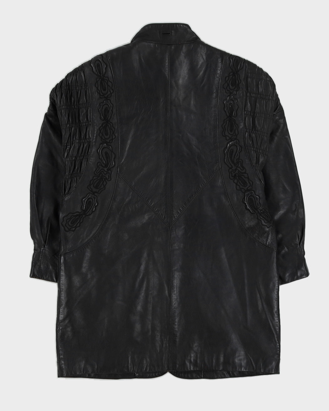 Black Leather Embroidered Jacket - M / L
