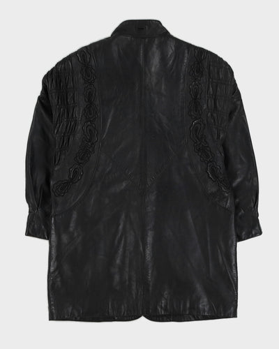 Black Leather Embroidered Jacket - M / L