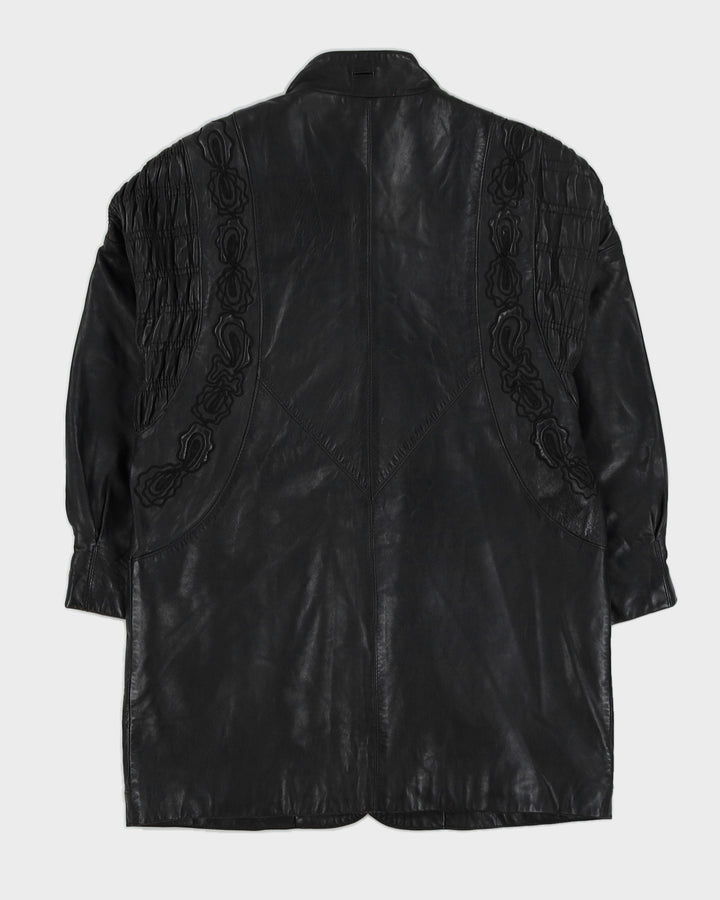 Black Leather Embroidered Jacket - M / L