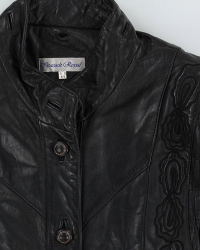 Black Leather Embroidered Jacket - M / L