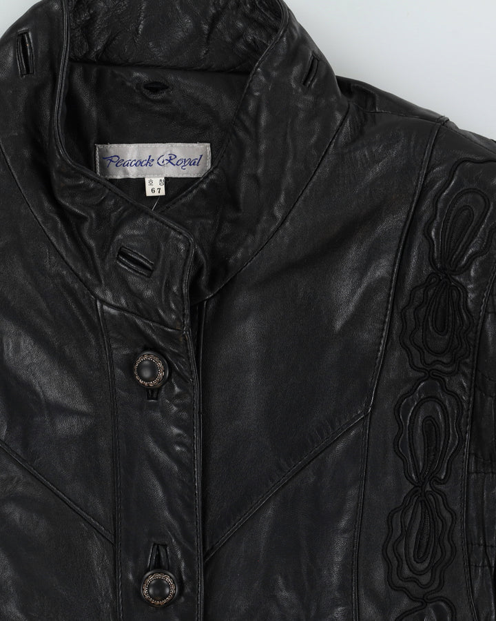 Black Leather Embroidered Jacket - M / L