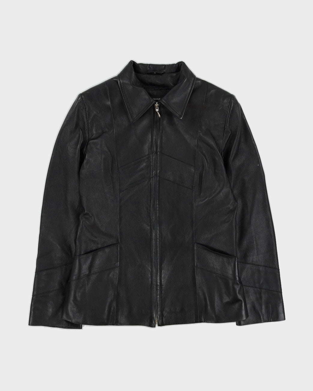 Black Leather Zip Jacket - S