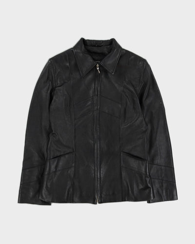 Black Leather Zip Jacket - S