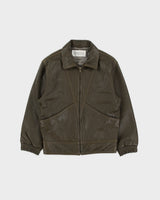 Green Leather Zip Jacket - S