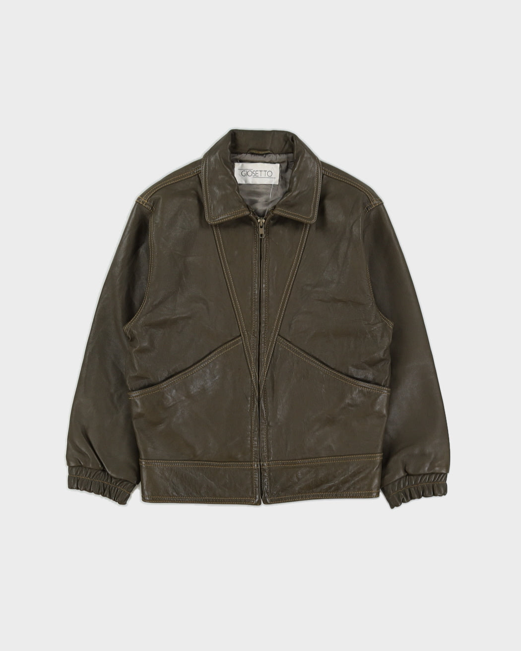 Green Leather Zip Jacket - S