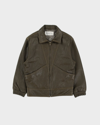 Green Leather Zip Jacket - S