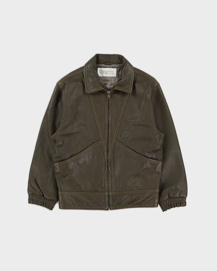 Green Leather Zip Jacket - S