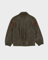 Green Leather Zip Jacket - S