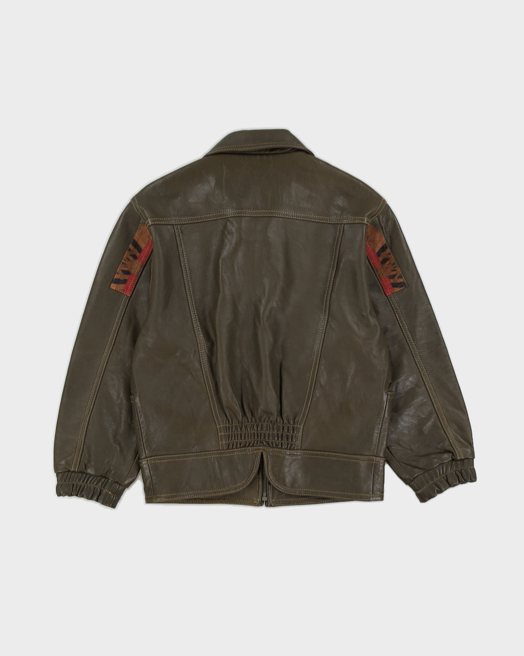 Green Leather Zip Jacket - S