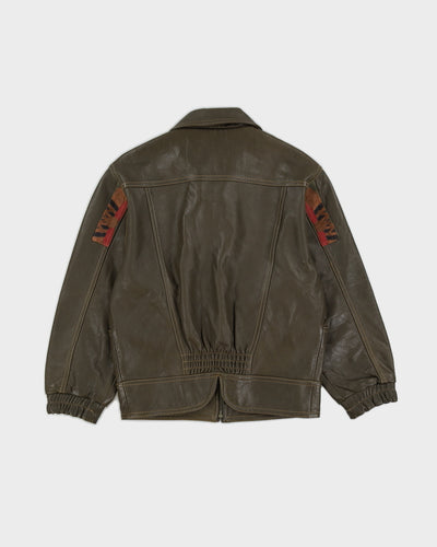 Green Leather Zip Jacket - S