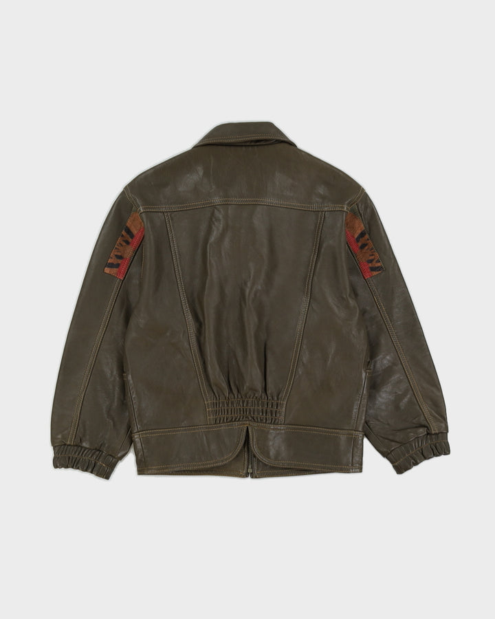 Green Leather Zip Jacket - S