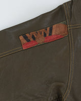 Green Leather Zip Jacket - S