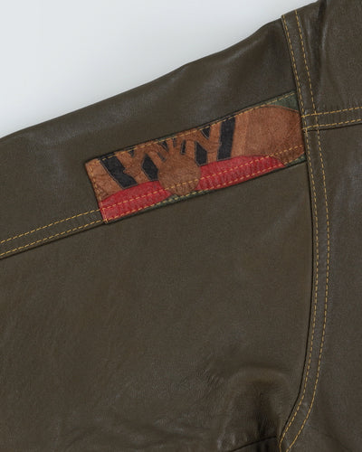 Green Leather Zip Jacket - S