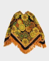 Orange Patterned Woven Poncho - S