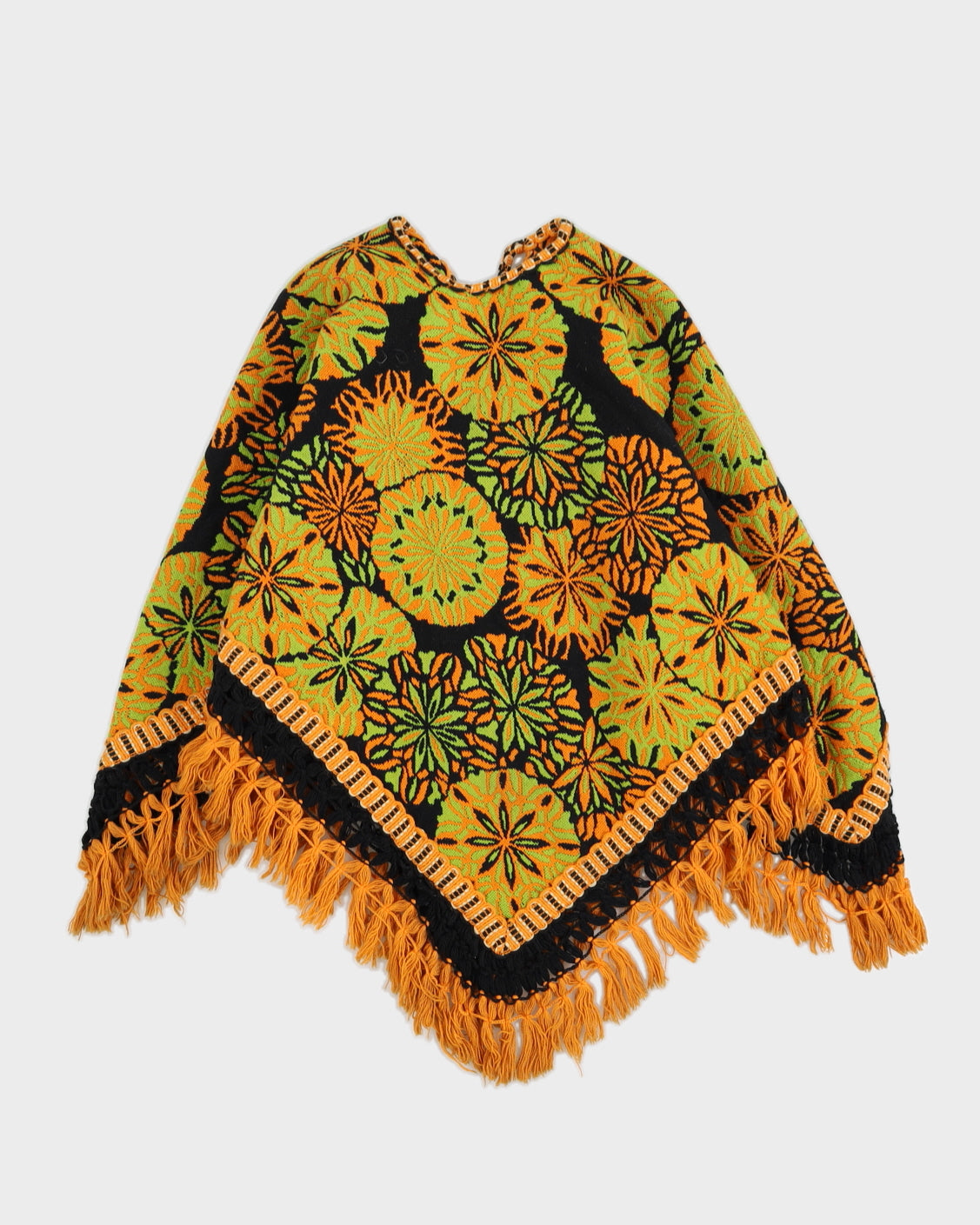 Orange Patterned Woven Poncho - S