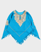 Blue Kashmiri Embroidered Poncho - S