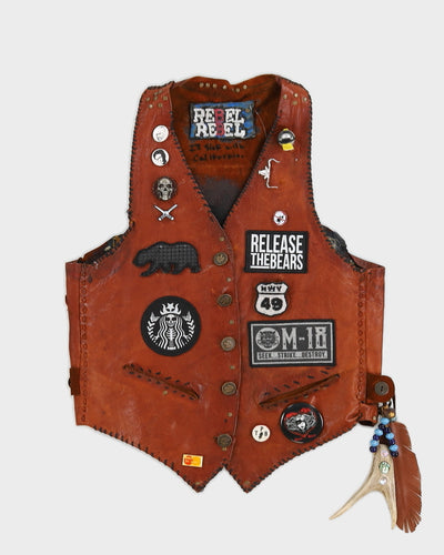 Brown Leather With Patches Waistcoat - S