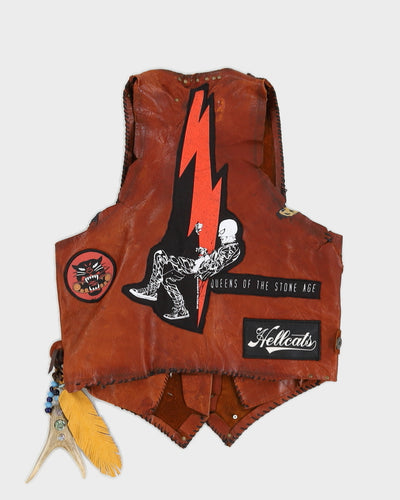 Brown Leather With Patches Waistcoat - S
