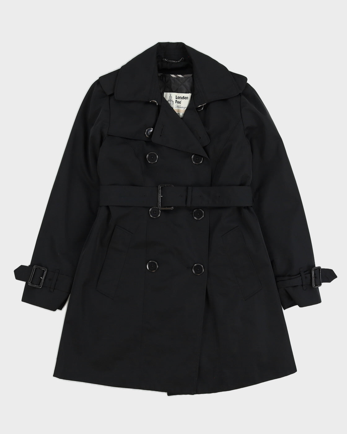 London Fog Black Mac Trench Coat - S