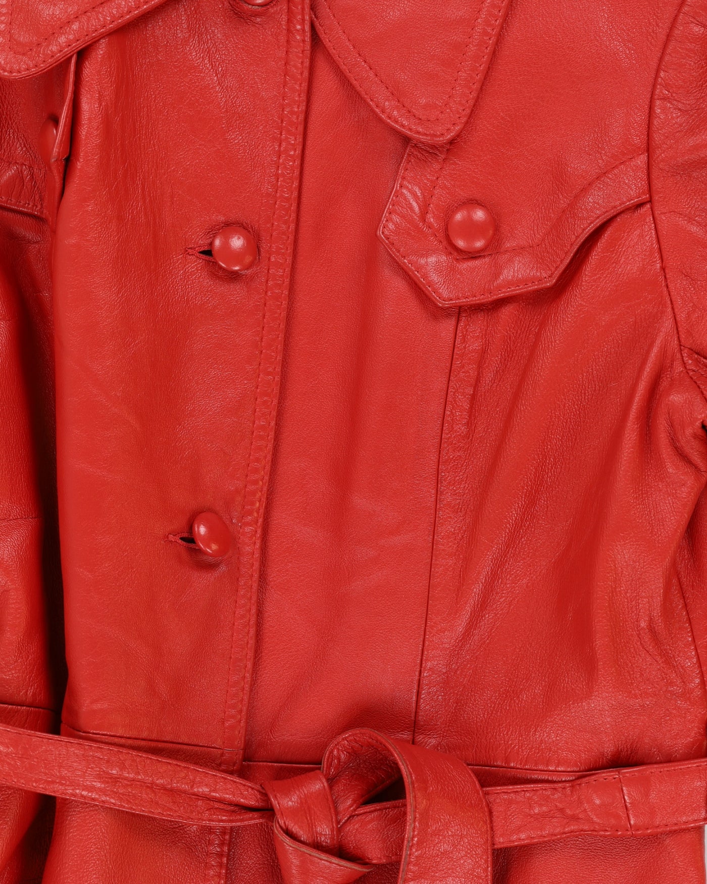 Vintage 1970s Red Leather Coat - S