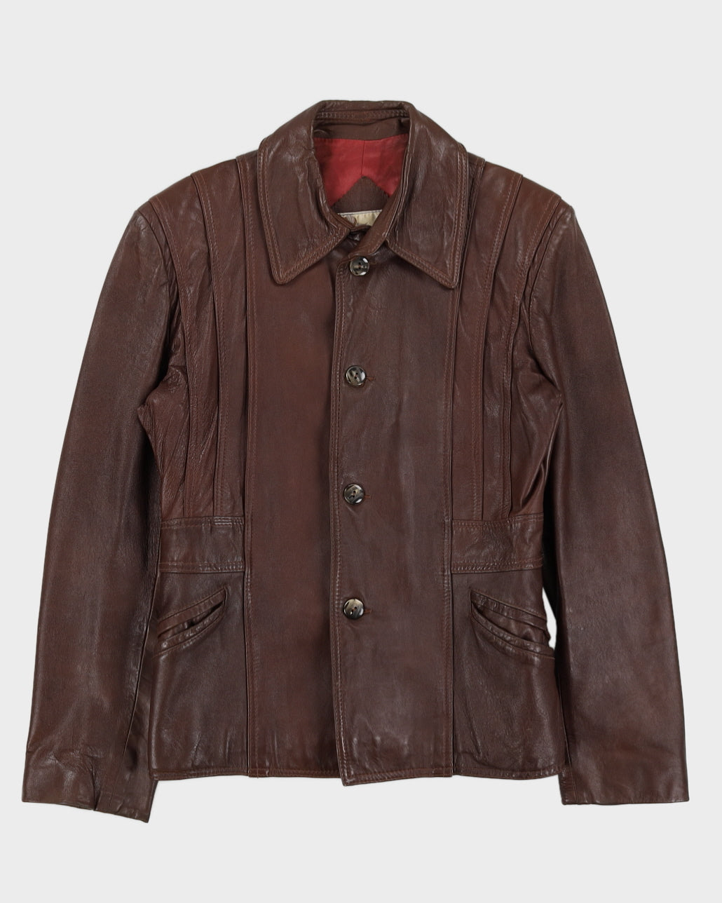 Vintage 70s Brown Leather Coat - L
