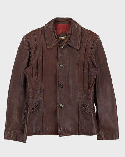 Vintage 70s Brown Leather Coat - L