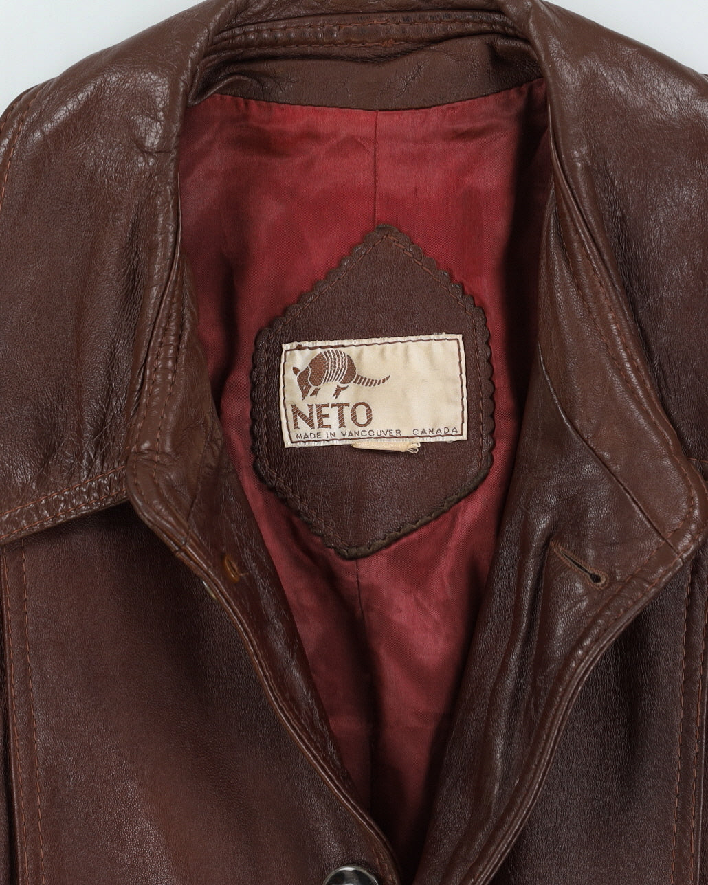 Vintage 70s Brown Leather Coat - L