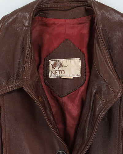 Vintage 70s Brown Leather Coat - L