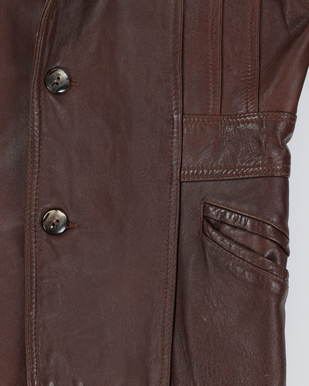 Vintage 70s Brown Leather Coat - L