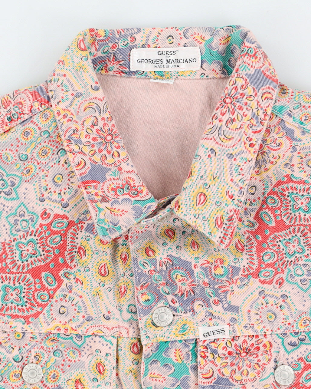Vintage 90s Guess Cropped Floral Denim Jacket - M