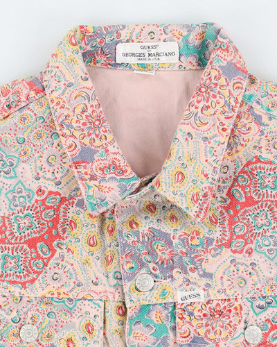 Vintage 90s Guess Cropped Floral Denim Jacket - M