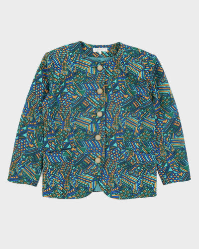 Green And Blue Patterned Blazer Jacket - L