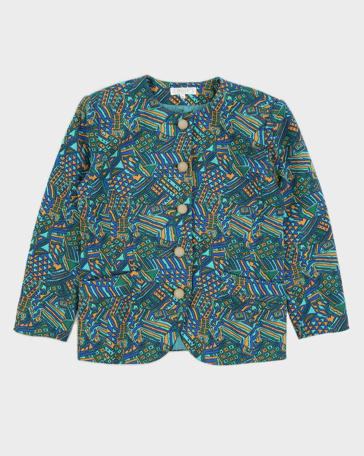 Green And Blue Patterned Blazer Jacket - L